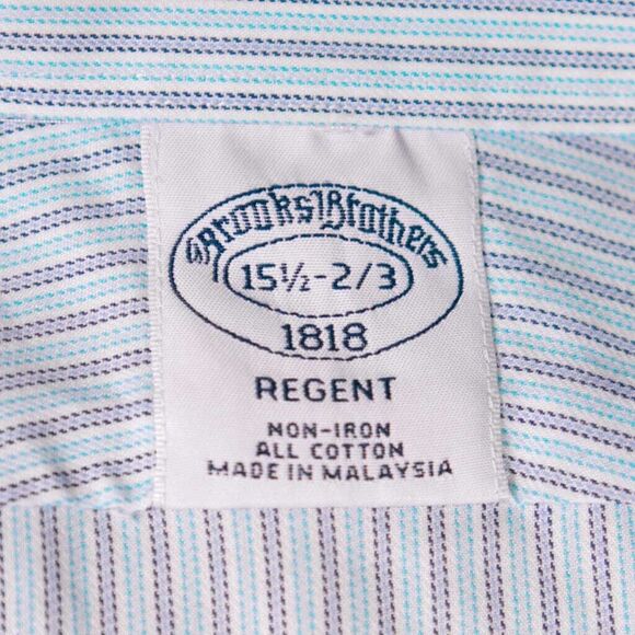 Brooks Brothers Mens Dress Shirt Button Up Turquoise Striped Regent 15.5 32/33 - Picture 3 of 8